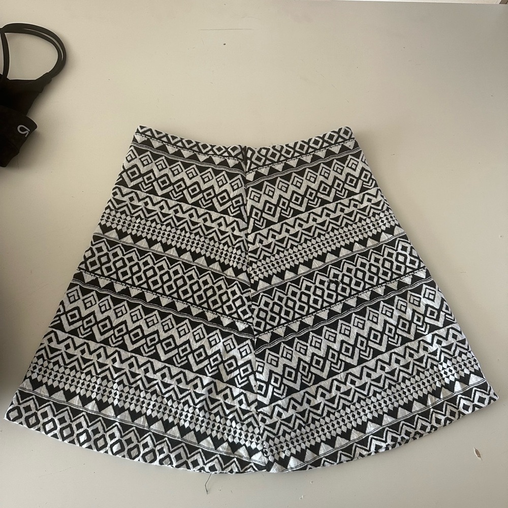 Aqua Black and White Patterned Skirt